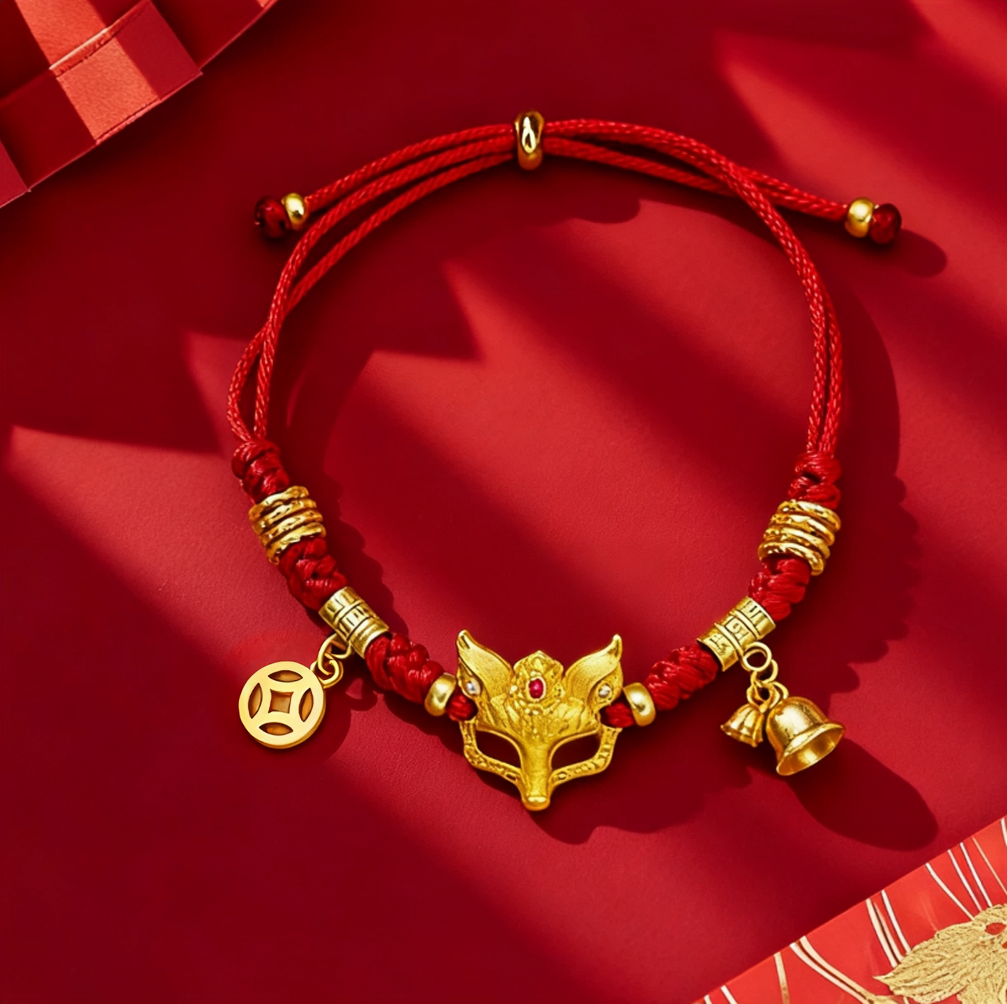 Golden Fortune Red Cord Pet Necklace